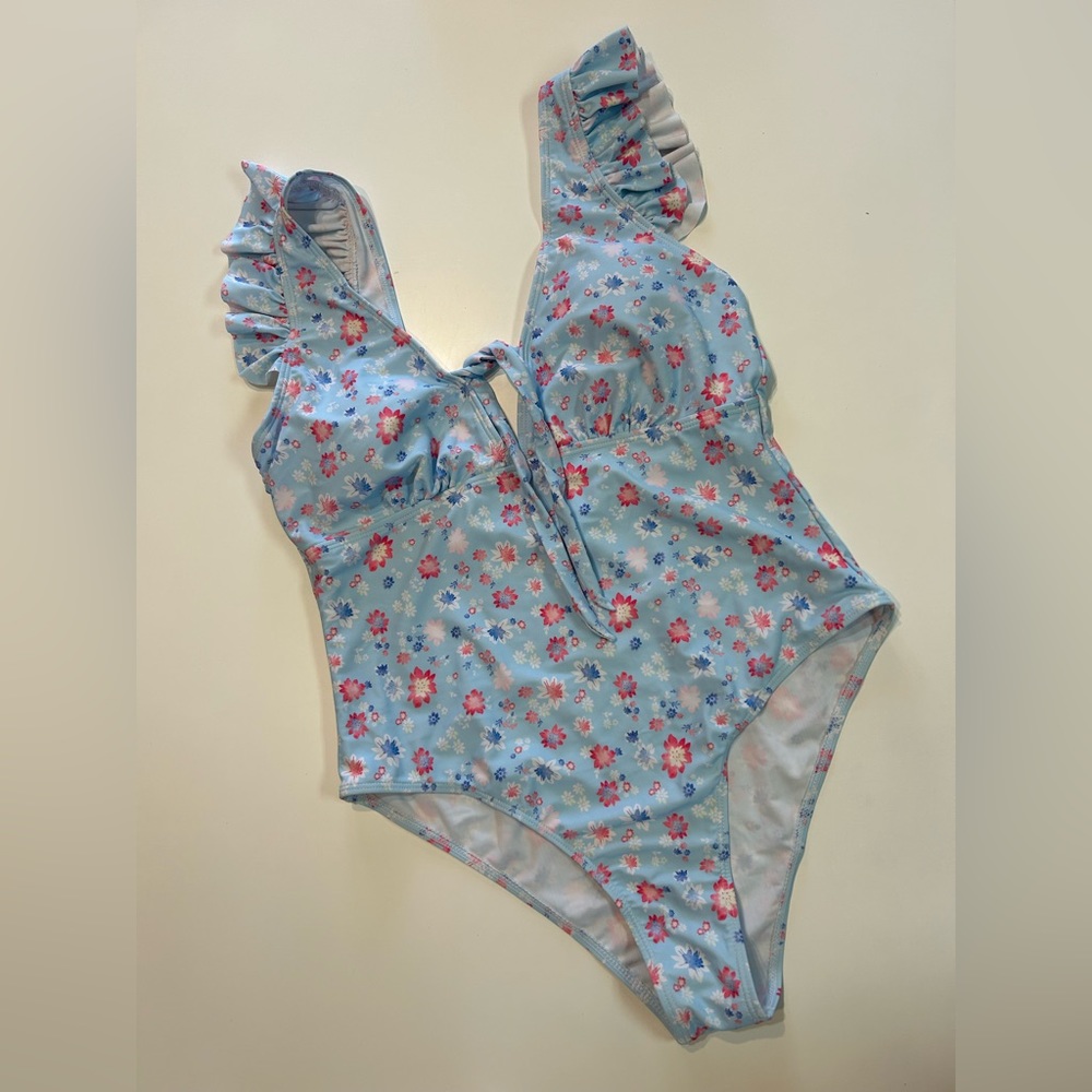 SHEIN Light Blue Floral One-Piece Swimsuit